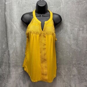 Cable & Gauge Womens Mustard Yellow Crochet Lace Halter Tank Top Size Large